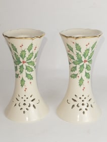 Pr. of Lenox Porcelain Holiday Candle Holders