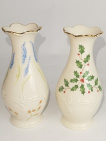(2) Lenox Porcelain Holiday Vases