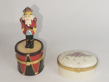 (2) Vintage Porcelain Nutcracker and Floral Trinke