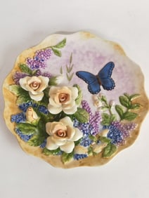 3D Flowers and Butterfly Hand Painted Plate