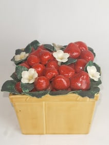 Vintage Porcelain Strawberries/Flowers Basket Deco