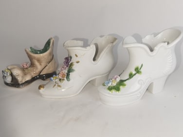 (3) Vintage Porcelain Shoe Decors