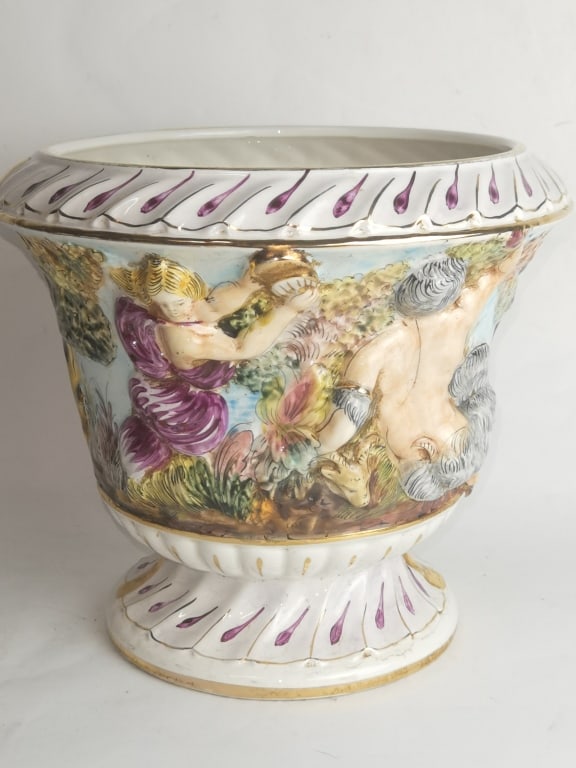 Capodimonte Italy Porcelain Hand Painted Vase: Capodimonte Italy Porcelain Hand Painted Vase, 10.25in by 11.5in