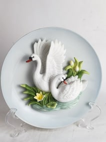 Vintage La Ruche Swans Porcelain Plate