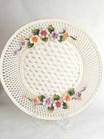 Large Vintage Italian Porcelain Lattice Plate