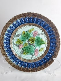 Antique Victorian Majolica Grape Vine Plate, U&C