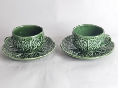 Pr. of Sigma Portugese Porcelain Cabbage Coffee Cu