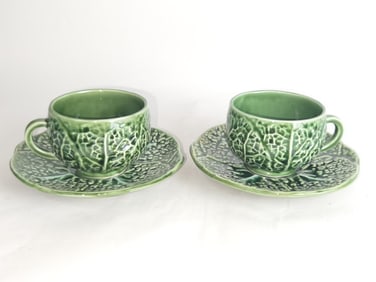 Pr. of Sigma Portugese Porcelain Cabbage Coffee Cu