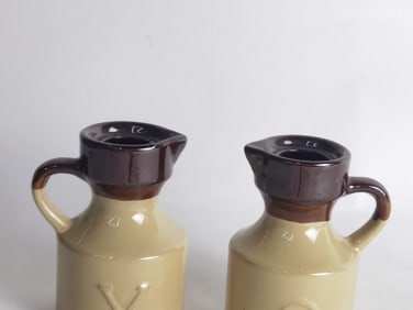 Pr. of Vintage Stoneware Vinegar and Oil Cruets