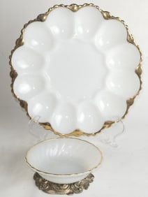 Vintage Anchor Hocking Bowl and Milk Glass Egg Pla