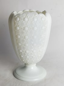 Vintage Fenton Cupped Daisy Button Milk Glass Vase