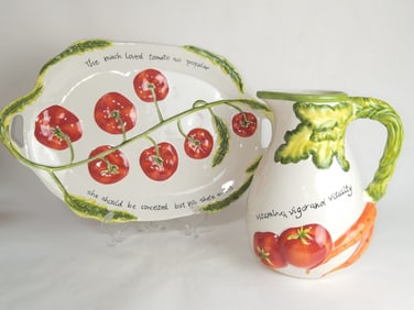 (2) Judy Phipps Porcelain Pitcher and Plate