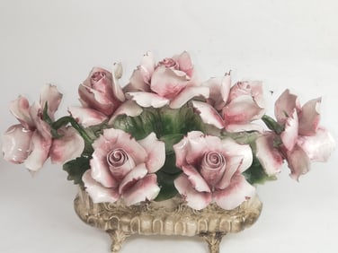 Capodimonte Italy Porcelain Pink Flower Decor