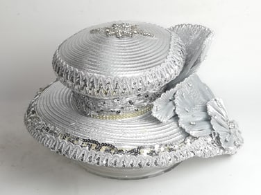 Metallic Silver Rhinestone Church Hat
