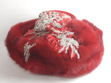 Red Fur Rhinestone Hat