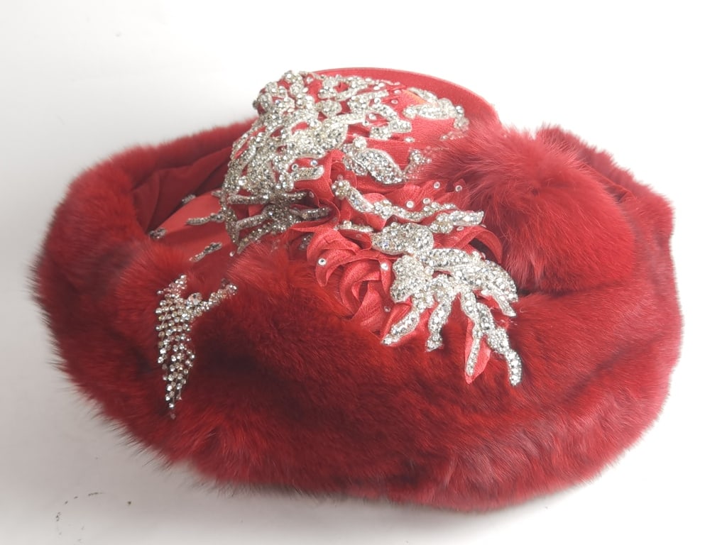 Red Fur Rhinestone Hat (1 of 6)