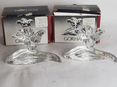 Pr. of Gorham Crystal Flower Candlesticks