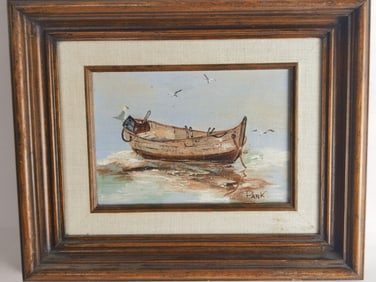 Boat Oil Painting on Canvas, Signed Park