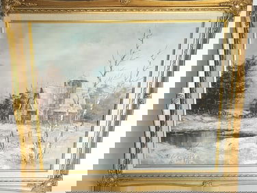 Winter Landscape Oil Painting, Signed
