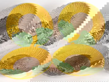 (4) Bordallo Pinheiro Portugal Sunflower Plates fo