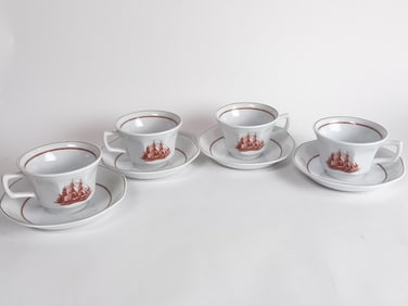 (4) Vintage Wedgwood Flying Cloud Tea Cup Set