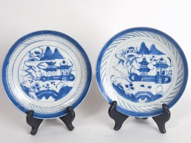 Pr. of Chinese Export Porcelain B&W Plates