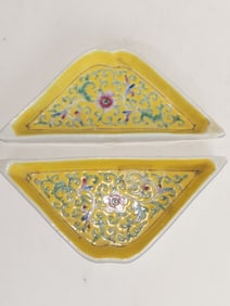 Pr. of Chinese Porcelain Famille Jaune Plates