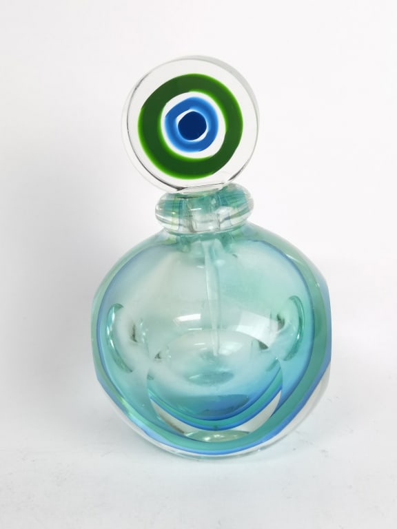 Vintage Murano Italy Sommerso Blue Glass Perfume B: Vintage Murano Italy Sommerso Blue Glass Perfume Bottle, 6in