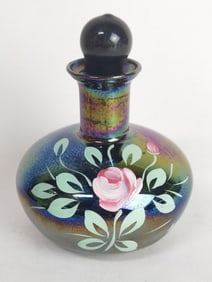 Vintage Iridescent Hand Painted Floral Glass Perfu
