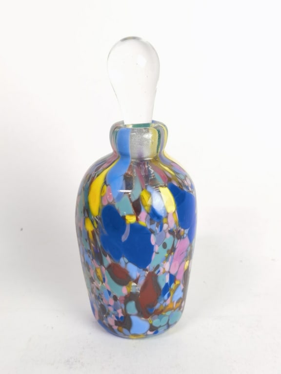 Vintage Murano Italy Splatter Glass Perfume Bottle: Vintage Murano Italy Splatter Glass Perfume Bottle, 5in