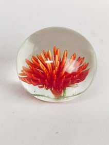 Unmarked Red Flower Glass Paperweight