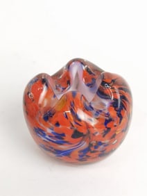 Vintage Blue Orange Art Glass Vase