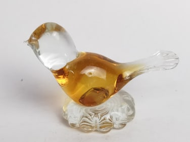 Vintage Murano Style Clear/Yellow Glass Bird