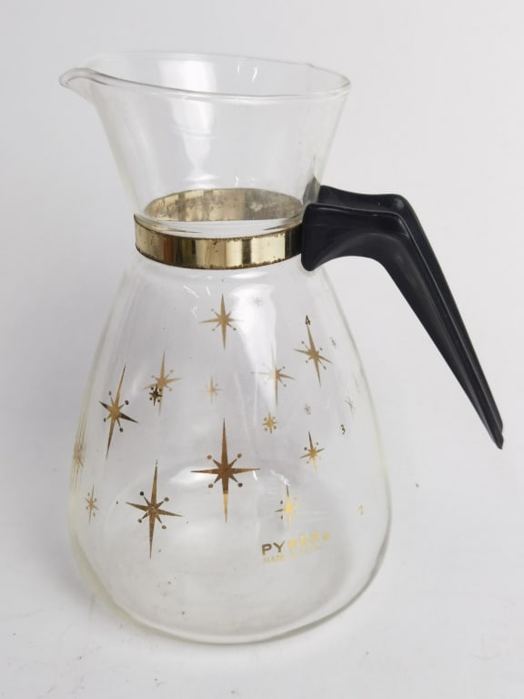 Vintage Pyrex Atomic Starburst Coffee Carafe: Vintage Pyrex Atomic Starburst Coffee Carafe, 6.75in by 5.5in