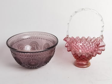 (2) Vintage Fenton Amethyst/Ruby Depression Glass
