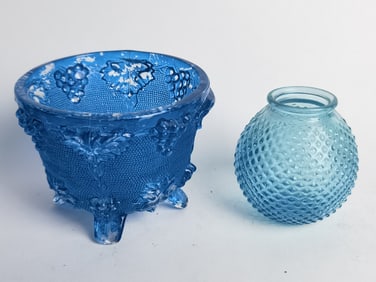 (2) Vintage Fenton Blue Depression Glass Vases