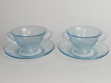 (2) Vintage Fostoria Baroque Blue Depression Glass