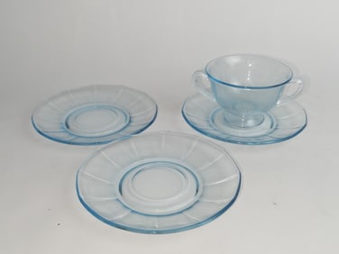 (4) Vintage Fostoria Baroque Blue Depression Glass