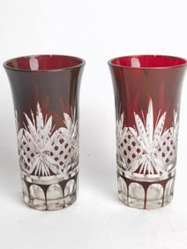 Vintage Bohemian Ruby Cut-to-Clear Shot Glasses