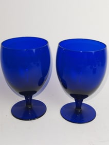 Pr. of Vintage Cobalt Blue Glass Water Goblets