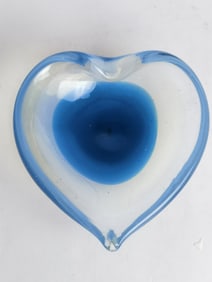 Vintage Murano Italy Blue Heart Glass Bowl