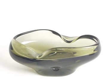 Vintage Murano Italy Smoked Green Glass Ashtray