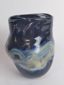 Vintage Black Multicolor Swirl Glass Vass