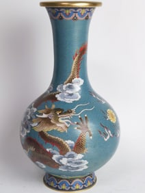 Large Vintage Chinese Cloisonne Dragons Vase