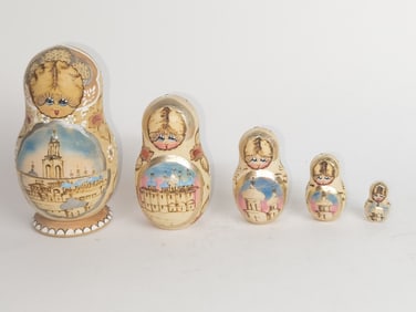 Vintage Russian Hand Painted Nesting Doll, Signed