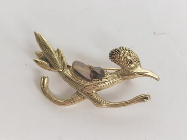 Costume Gold Tone Roadrunner Brooch