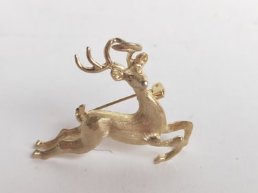 Costume Gold Tone Deer Brooch