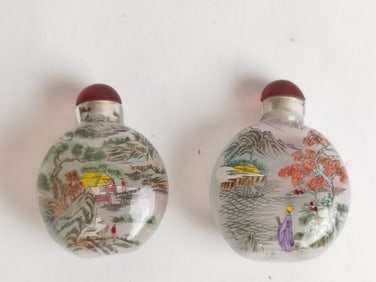 (2) Chinese Reverse Painted Glass Snuff Bottles
