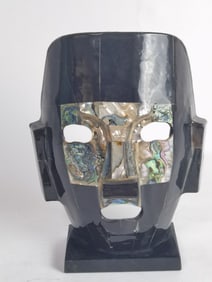 Mayan Aztec Style Folk Art Stone Mask with Abalone