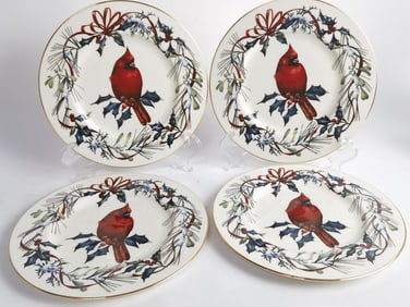 (4) Lenox Winter Greetings Cardinals Porcelain Pla